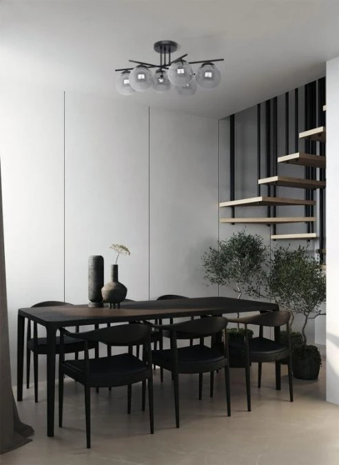 Lampa sufitowa GAMMA, szklane grafitowe klosze na E14, metalowe czarne ramiona K‑5167 Kaja Lighting - obrazek 3