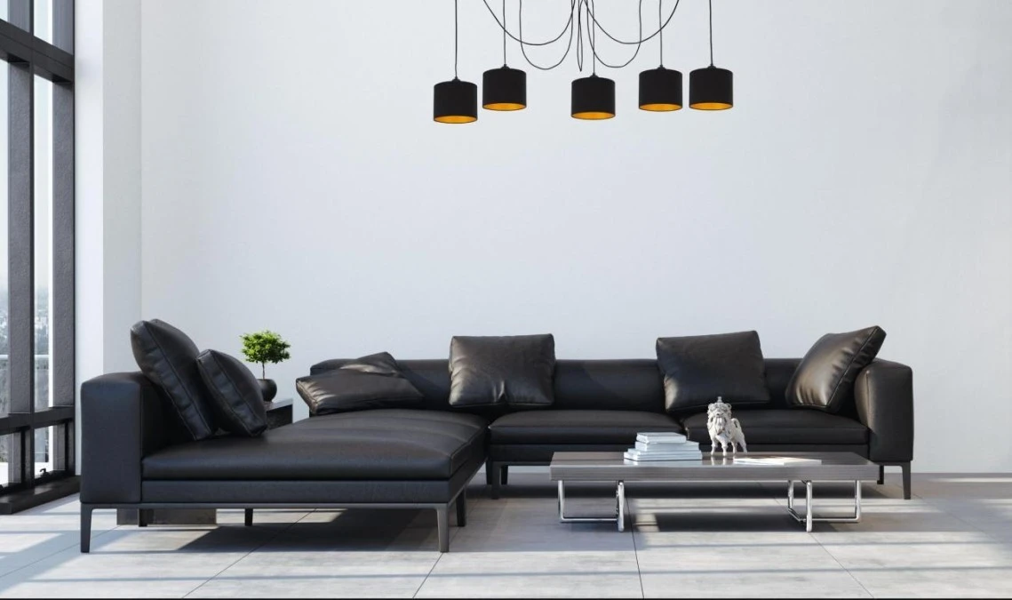 Lampa wisząca nowoczesna abażur 5xE27 FLOW BLACK LONG - obrazek 2