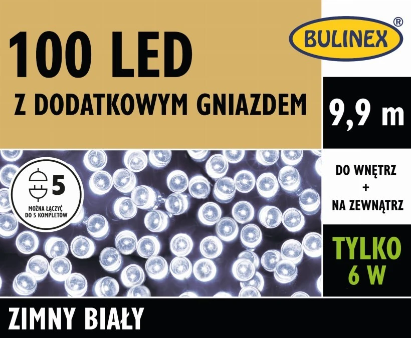 Lampki Bulinex 100led białe zimne 9 9m z dodatkowym gniazdem sznur - obrazek 1