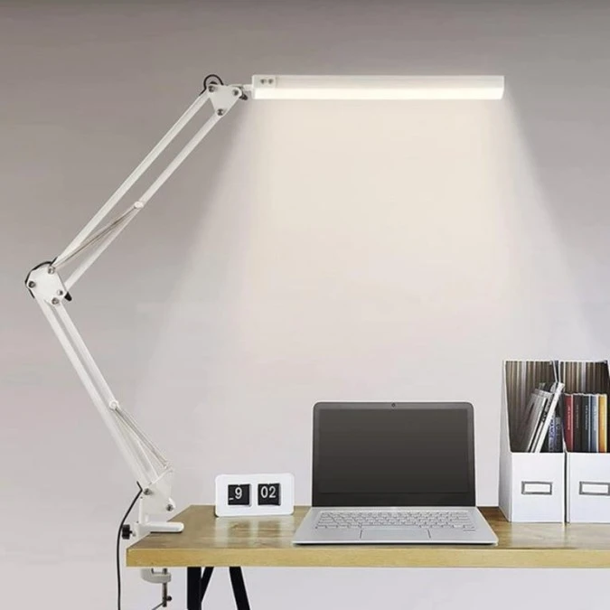 Lampka Biurkowa Kreślarska Stołowa LED 8W CCT USB Ściemnialna COSMI Biała z uchwytem Lumiled - obrazek 3
