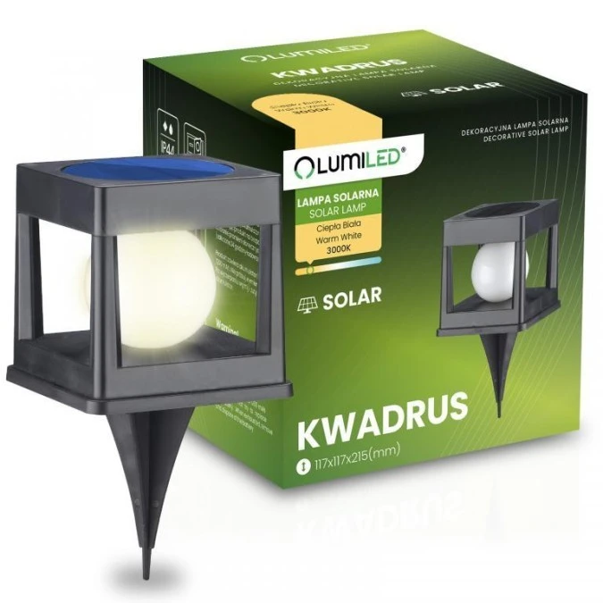 Lampa Solarna Ogrodowa LED KWADRUS Wbijana Zewnętrzna Kula 3000K LUMILED - obrazek 2