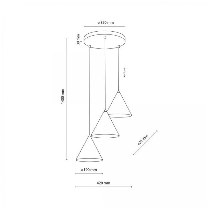 Lampa wisząca biała na okrągłej rozecie CONO trzy stożkowe klosze 10012 TK Lighting - obrazek 2