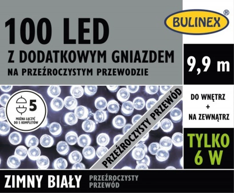 Lampki choinkowe LED 100l z gniazdem MIX biały 9,9m 230V/31V 6W IP44 przeźroczysty na zewnątrz i do wnętrz 13‑104 - obrazek 1