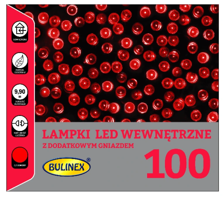 Lampki Bulinex 100led czerwone 9 9m sznur - obrazek 1