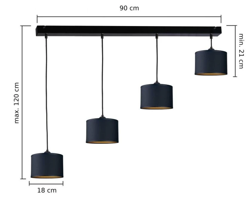 Lampa wisząca nowoczesna abażur 4xE27 FLOW BLACK - obrazek 3