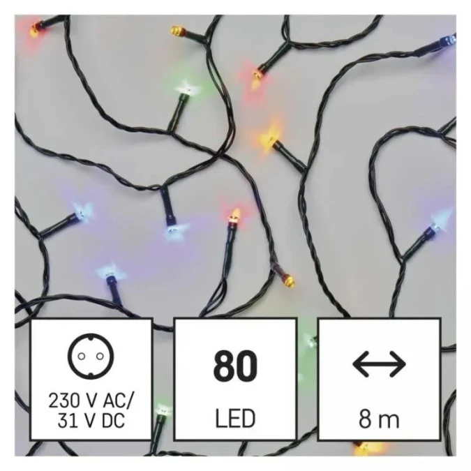 Lampki choinkowe XMAS classic TIMER 3,6W 80LED 8m IP44 multikolor D4AM02 - obrazek 3