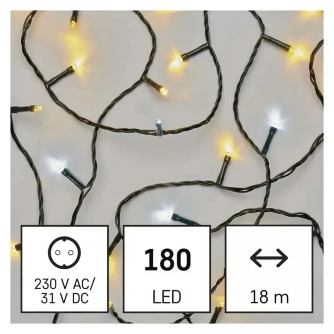 Lampki choinkowe Classic 180 LED 18m ciepła + zimna biel, zielony przewód, IP44, timer D4AN06 - obrazek 2