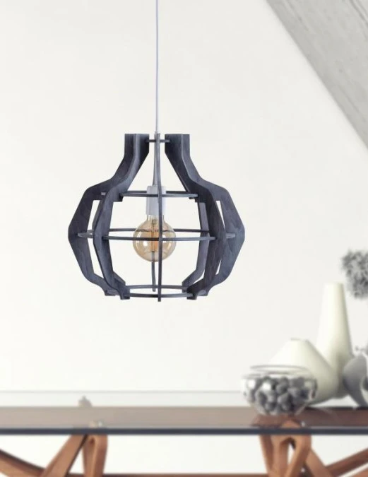 Lampa wisząca nowoczesna drewno 1xE27 BENTO GREY - obrazek 2