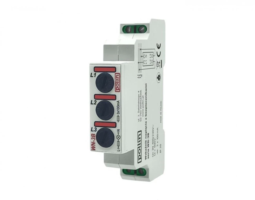 Lampka modułowa 3‑fazowa czerwona z bezpicznikiem 5x20mm 100mA 10‑250V AC WN‑3B - obrazek 2