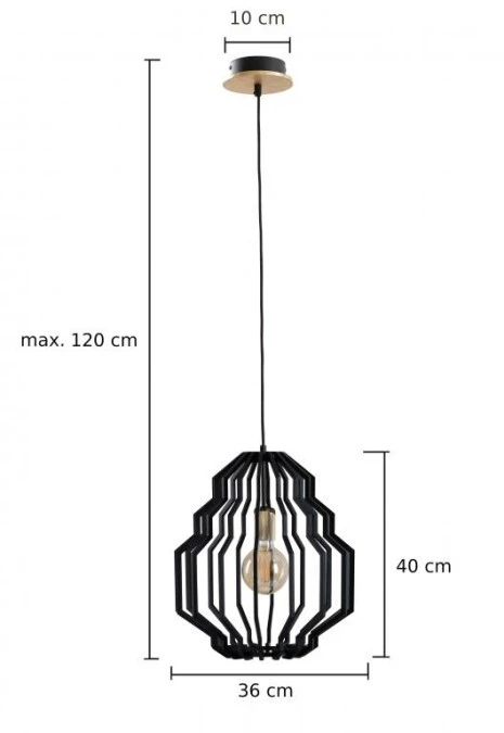 Lampa wisząca nowoczesna drewno czarna 1xE27 ZOEY - obrazek 2