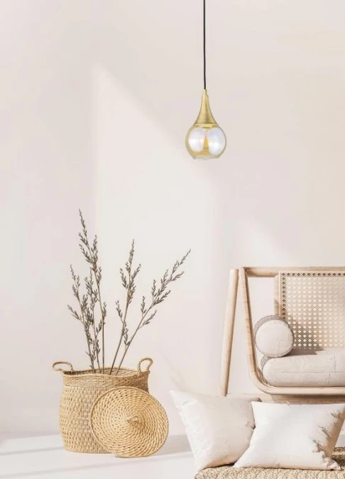 Lampa wisząca nowoczesna 1xE27 LACRIMA HONEY/GOLD - obrazek 2