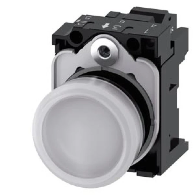 Lampka sygnalizacyjna kompletna 22mm biała LED 230V AC tworzywo przył sprężynowe SIRIUS ACT 3SU1106‑6AA60‑3AA0 - obrazek 1
