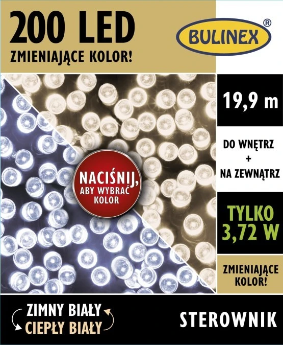 Lampki Bulinex 200led biały ciepły/zimny 19,90m + 8 programów - obrazek 1