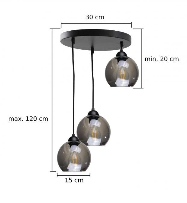 Lampa wisząca nowoczesna 3x E27 YUNO BLACK - obrazek 3