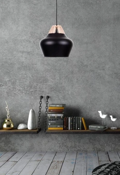 Lampa wisząca nowoczesna 1xE27 NEGRO WOOD NATURAL/BLACK - obrazek 2