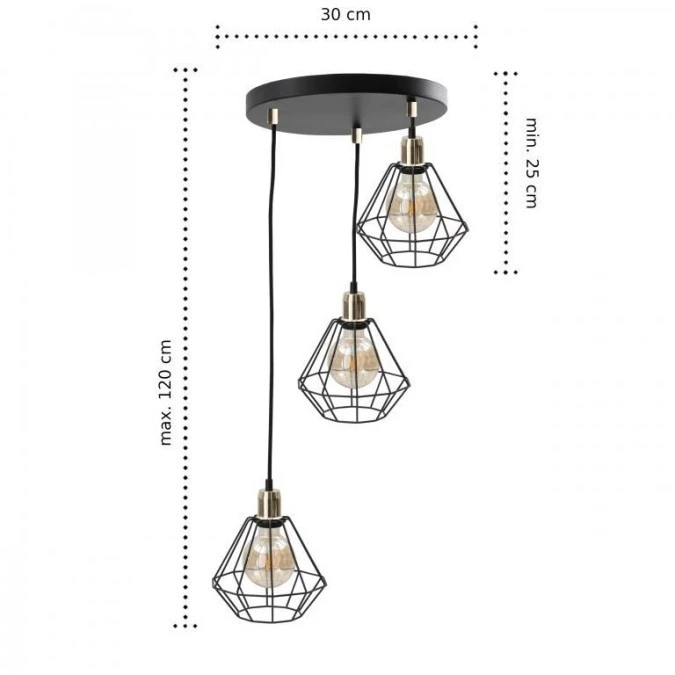 Lampa wisząca loftowa 3x E27 FOSKAL GOLD - obrazek 3