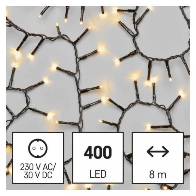 Lampki choinkowe LED Classic Cluster, jeżyk, 400 LED 8m, ciepła biel, czarny, IP44, timer D4BW02 - obrazek 2