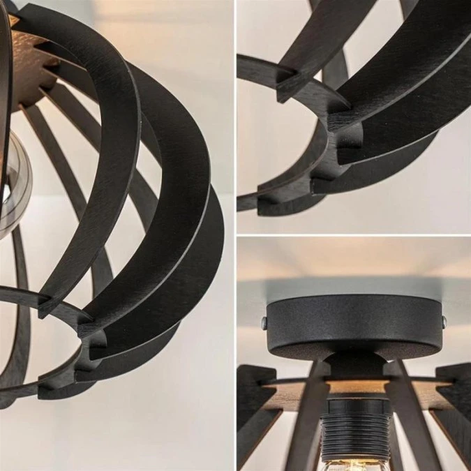 Lampa sufitowa drewno 1xE27 NORA BLACK - obrazek 2