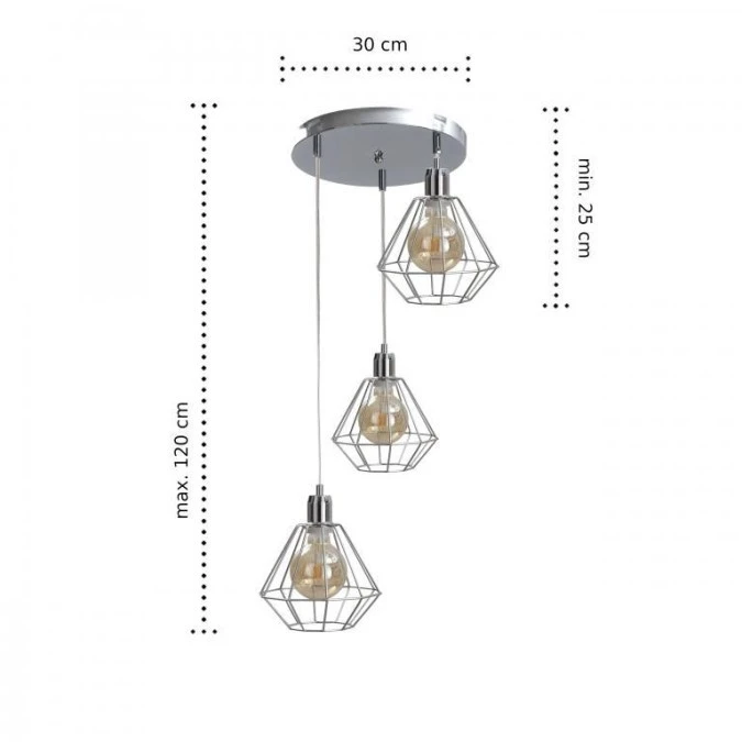 Lampa wisząca loftowa 3x E27 FOSKAL SILVER - obrazek 2