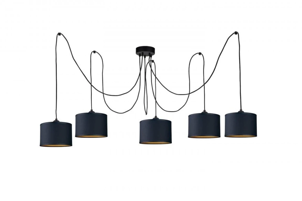 Lampa wisząca nowoczesna abażur 5xE27 FLOW BLACK LONG - obrazek 1