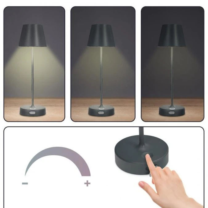 Lampka stołowa NELI 2,7W LED szara, z akumulatorem 2200mAh, IP54, barwa ciepła 200lm, 33cm, EDO777643 EDO - obrazek 3