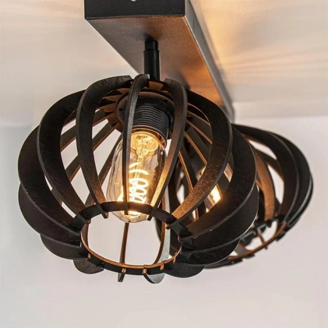 Lampa sufitowa drewno 3xE27 NORA BLACK - obrazek 2