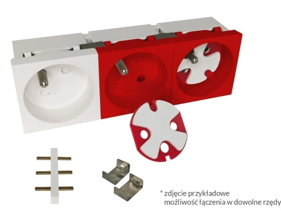Modularne gniazdo elektryczne ALANTEC 2P+Z, 45x45, DATA z kluczem, czerwone PZ017 - obrazek 2