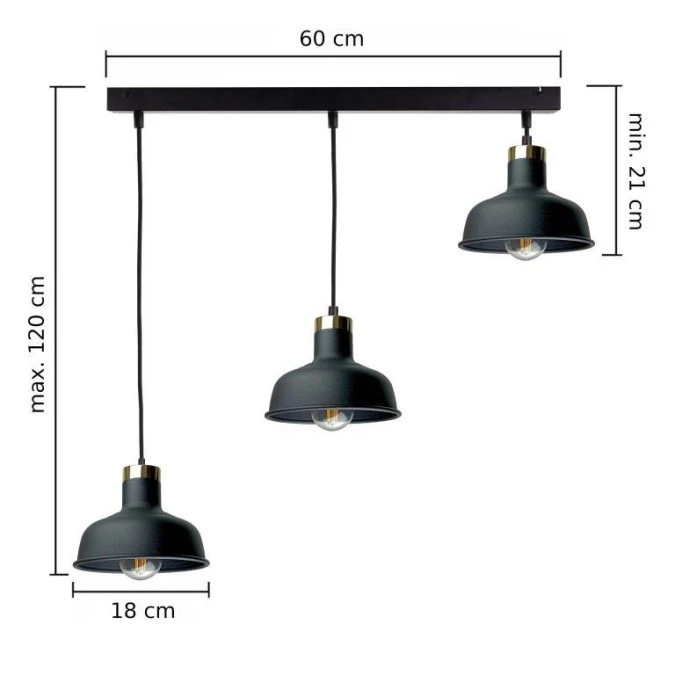 Lampa wisząca nowoczesna 3xE27 HEBE BLACK - obrazek 3