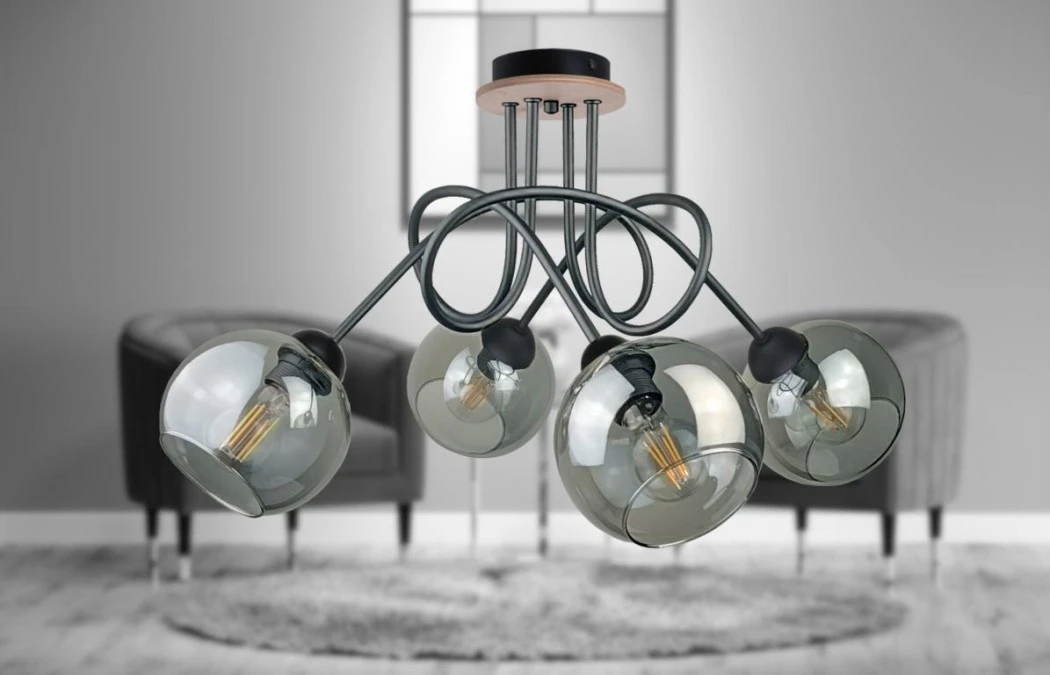 Lampa sufitowa nowoczesna 4xE27 RING BLACK/WOOD - obrazek 3