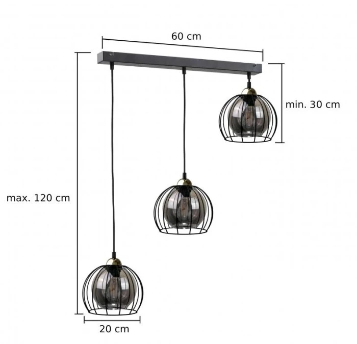 Lampa wisząca loftowa nowoczesna 3xE27 SOLO BLACK/GOLD - obrazek 3