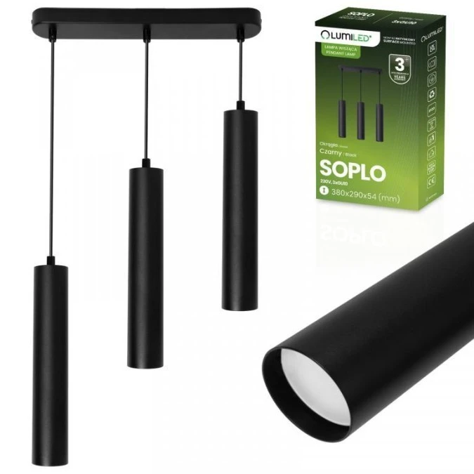 Lampa Wisząca Sufitowa Zwis 29cm Reflektor 3x GU10 LED SOPLO Czarny LUMILED - obrazek 2