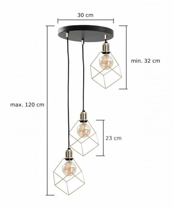 Lampa wisząca loftowa 3x E27 TAHO GOLD - obrazek 2
