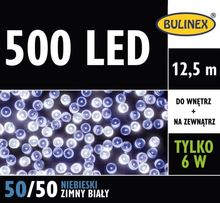 Lampki choinkowe zewnętrzne 500 LED lampki z zasilaczem MIX biały zimny/niebieski 12,5m dł. + 3m 230V/31V 6W IP44 13‑450 - obrazek 1