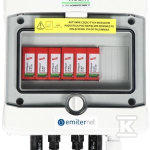 Rozdzielnica hermetyczna EMITER z ogranicznikiem przepięć DC Dehn 1000V typu 2, 2x łańcuch PV, 2x MPPT EM-2_DC Rozdzielnica hermetyczna EMITER z ogranicznikiem przepięć DC Dehn 1000V typu 2, 2x łańcuch PV, 2x MPPT EM-2_DC