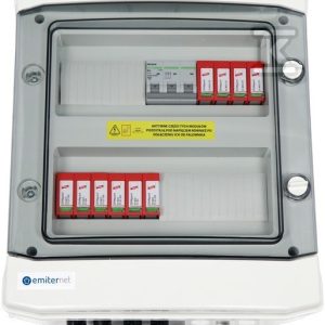 Rozdzielnica DC/AC hermetyczna EMITER z ogranicznikiem przepięć DC Dehn 1000V typu 2, 2 x łańcuch PV, 2 x MPPT, ogranicznik AC typ 2, B20A 3F EM-102_DCAC Rozdzielnica DC/AC hermetyczna EMITER z ogranicznikiem przepięć DC Dehn 1000V typu 2, 2 x łańcuch PV, 2 x MPPT, ogranicznik AC typ 2, B20A 3F EM-102_DCAC