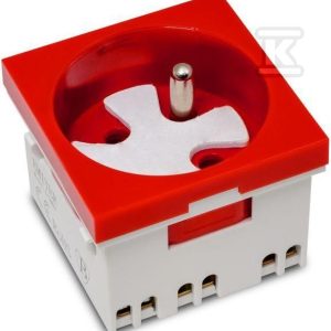Gniazdo modułowe 230V z uziemieniem 1-krotne std 45×45, z blokadą i zwalniaczem, czerwone E/GMBZ