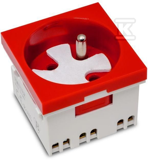 Gniazdo modułowe 230V z uziemieniem 1-krotne std 45x45, z blokadą i zwalniaczem, czerwone E/GMBZ - obrazek 1