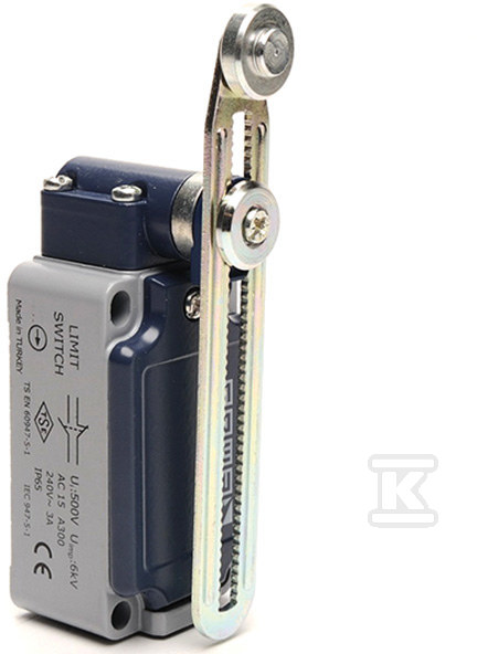 Łącznik krańcowy L52 w obudowie metalowej, 1NC+1NO, długa metalowa dźwignia z rolką metalową T0-L52K13MEM123