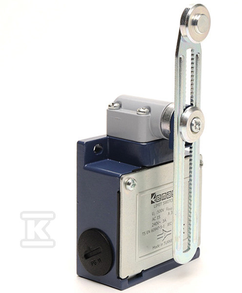 Łącznik krańcowy L53 w obudowie metalowej, 1NC+1NO, długa metalowa dźwignia z rolką metalową T0-L53K13MEM123 - obrazek 1