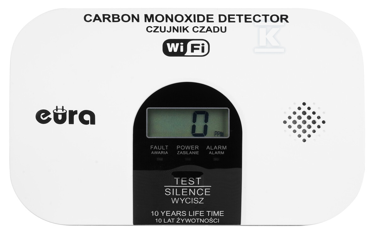 Czujnik czadu WiFi "EURA" CD-53A2v2300-TY/B - certyfikat CNBOP-PiB - wyrób budowlany, DC 3V (2x LR6), LCD, 2 lata gwarancji, test 300 ppm, app Tuya A21A467 - obrazek 3