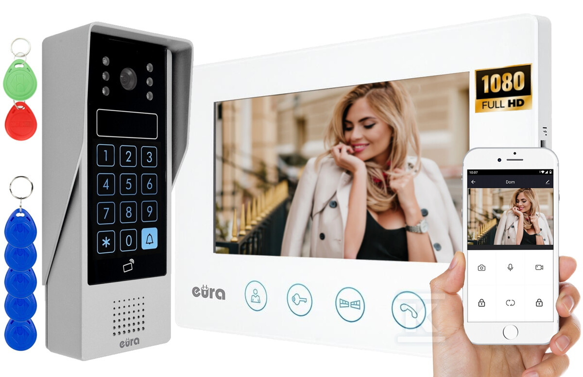 Wideodomofon EURA VDP-90A3 DELTA + - biały, 7 cali, WiFi, otwieranie 2 wejść, szyfrator, czytnik zbliżeniowy, AHD, Tuya A31A194 - obrazek 1