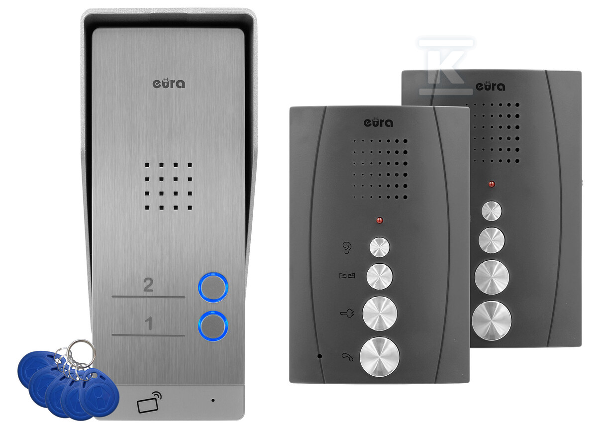 Domofon "EURA" ADP-62A3 - grafitowy, dwurodzinny, głośnomówiący, obsługa 2 wejść, czytnik RFID A31A263 - obrazek 1