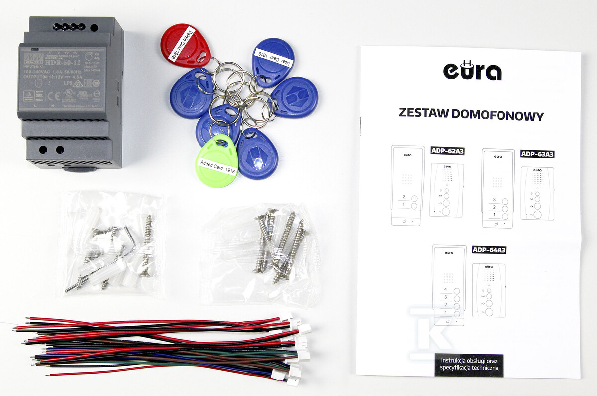 Domofon "EURA" ADP-64A3 - biały, czterorodzinny, głośnomówiący, obsługa 2 wejść, czytnik RFID A31A266 - obrazek 3