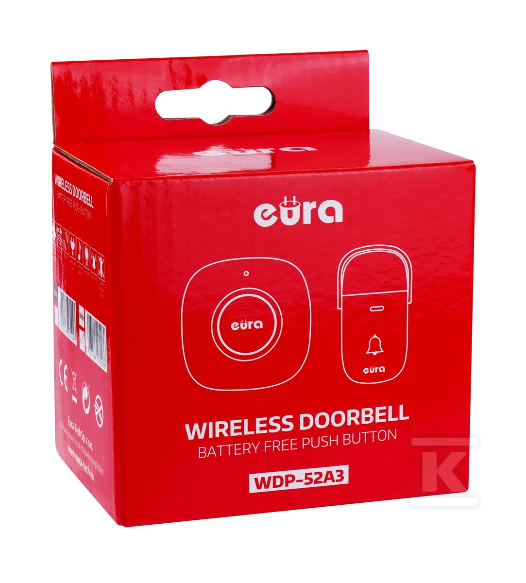 Dzwonek bezprzewodowy "EURA" WDP-52A3 - kinetyczny, czarny, możliwość rozbudowy, AC 230V, 38 melodii, zasięg do 200m, IP55, wizytownik A31A352 - obrazek 2