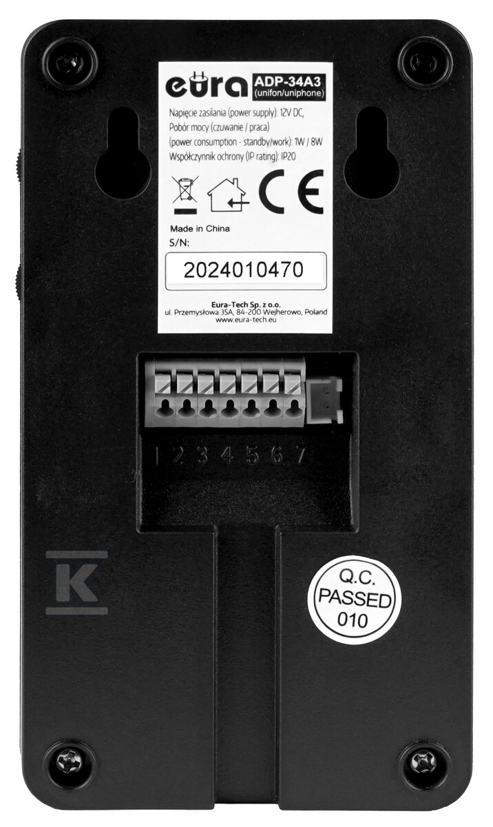 Unifon "EURA" ADA-34A3 - czarny, głośnomówiący, obsługa 2 wejść, do rozbudowy domofonu ADP-34A3 A33A235 - obrazek 3