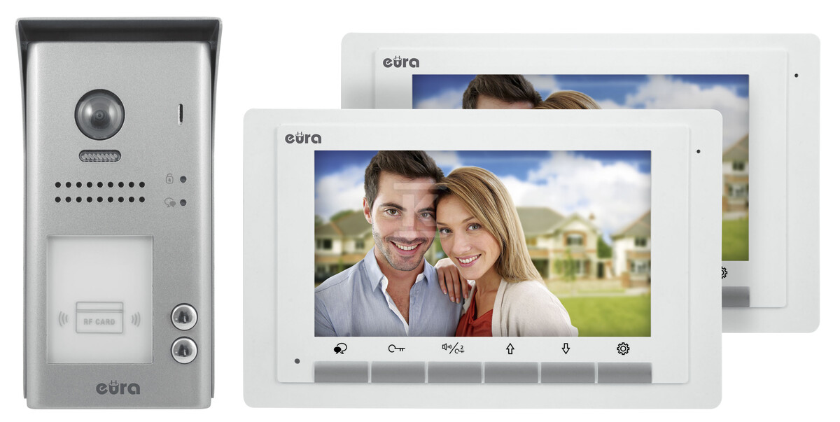 Wideodomofon "EURA" VDP-70A5/N WHITE "2EASY" - dwurodzinny, 2x LCD 7", biały, czytnik zbliżeniowy Unique 125 kHz, natynkowy A51A170 - obrazek 1