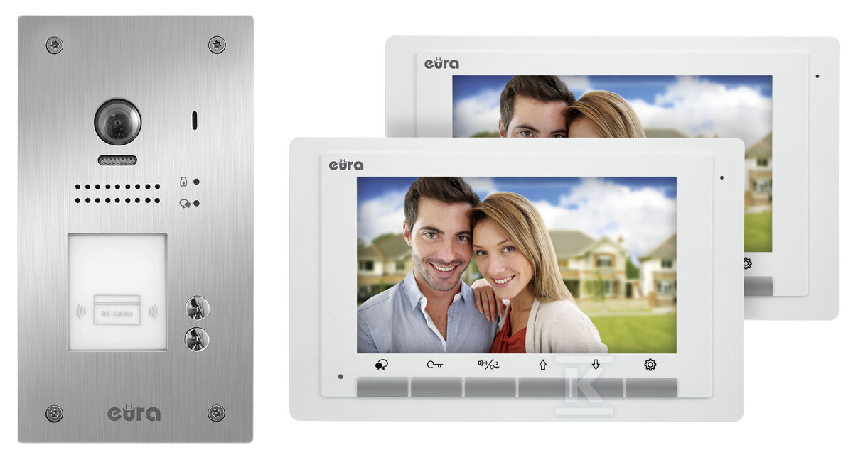 Wideodomofon "EURA" VDP-70A5/P WHITE "2EASY" - dwurodzinny, 2x LCD 7", biały, czytnik zbliżeniowy Unique 125 kHz, podtynkowy A51A172 - obrazek 2