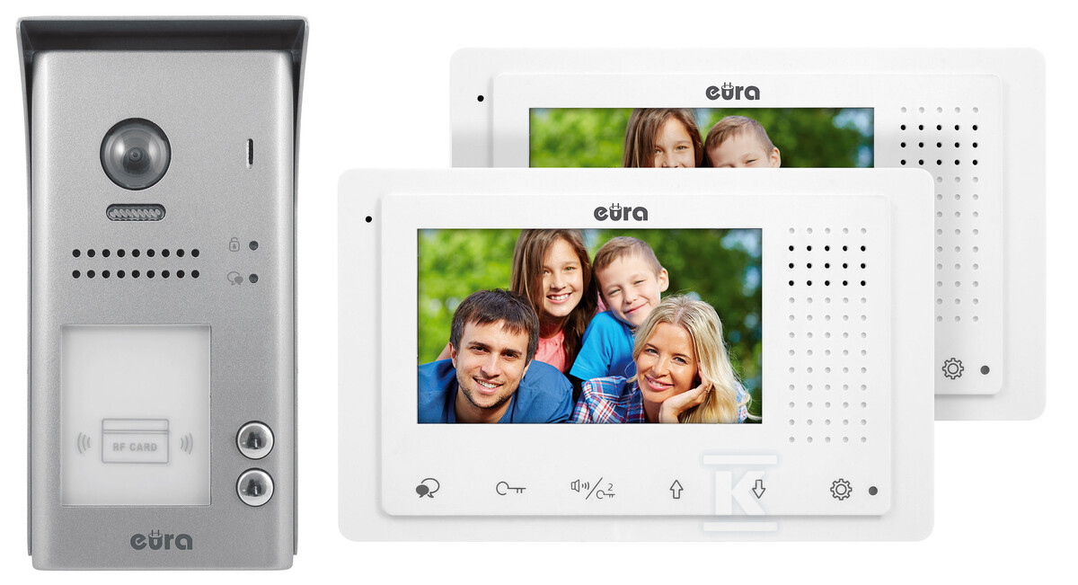 Wideodomofon „EURA” VDP-72A5/N „2EASY” – dwurodzinny, 2x LCD 4,3″, biały, czytnik zbliżeniowy Unique 125 kHz, natynkowy A51A176