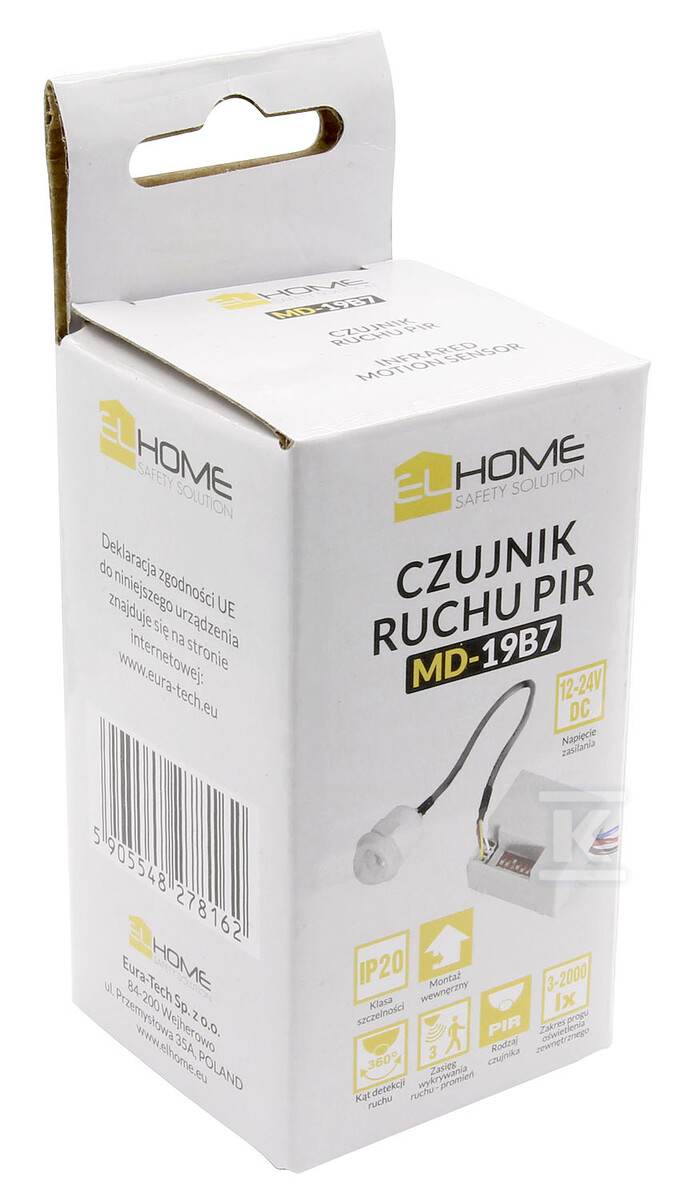 Czujnik ruchu PIR "EL HOME" MD-19B7 - mini, wewnętrzny, DC 12-24V B71A819 - obrazek 2