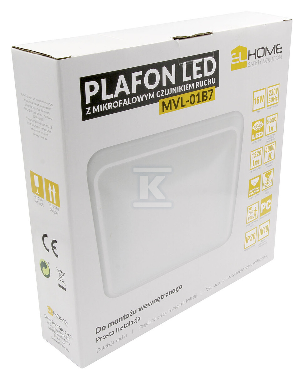 Plafon LED z mikrofalowym czujnikiem ruchu "El HOME" MVL-01B7 - AC 230V/50Hz, 16W, 4000, 32x LED 1220LM, 180°/360° B71A901 - obrazek 3